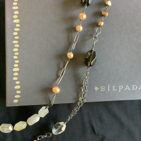 Silpada Toggle Multi Chain Necklace with freshwater Pearl and quartz beads - Picture 3 of 3